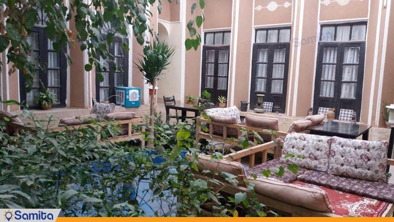  The courtyard of the eco-lodge of the adobe house